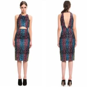 Premonition Abstract Cutout Sleeveless Sheath Dress Open Back Size 6